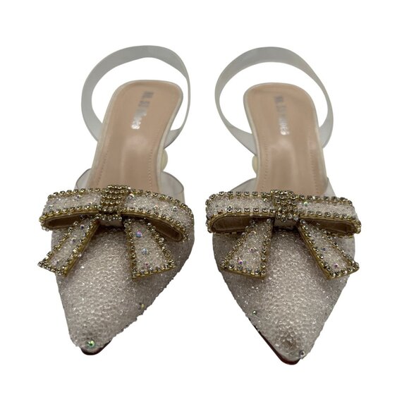 No.55 Shoes Womens 8.5 Crystal Butterfly Bow Pointed Toe Slingback Sphere Heels - Picture 7 of 16